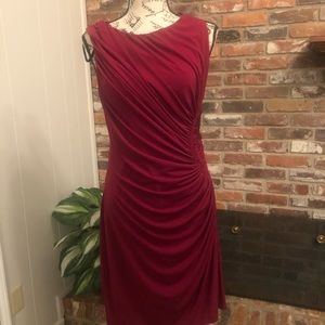 Ladies burgundy side gather dress